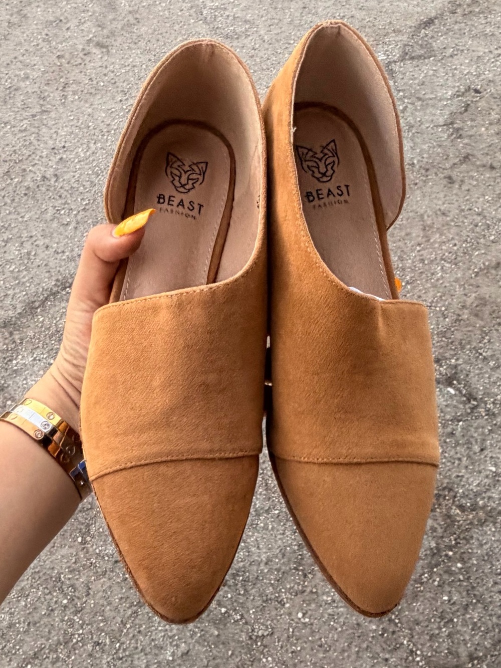 BEAST FASHION Tan Suede Pointed D'Orsay Flats